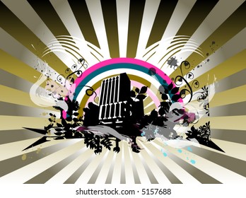 abstract city with tree and rainbow