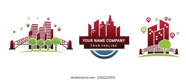 abstract city vector with bridge, building composition sign, icon, logo isolated elegant and very luxury