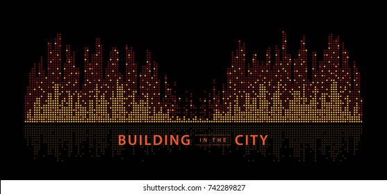 Abstract City vector, Equalizer background. transparent city landscape, Dots Building in the night City, skyline Perspective, Architecture vector