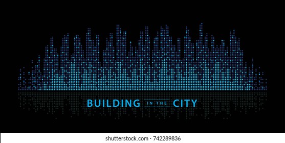 Abstract City vector, Equalizer background. transparent city landscape, Dots Building in the night City, skyline Perspective, Architecture vector