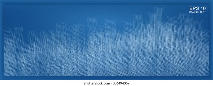 Abstract city wireframe background of building. Vector blueprint background for template design.