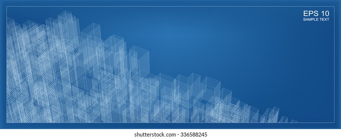 Abstract city wireframe background of building. Vector blueprint background for template design.