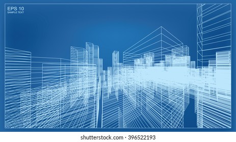 Abstract city wireframe background of building. Vector blueprint background for template design.