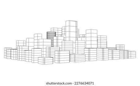 Resumen de la estructura de alambre de la ciudad a partir de líneas negras aisladas en fondo blanco. 3 D. Ilustración vectorial.