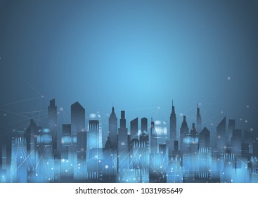 Abstract cityscape background with Global network