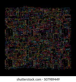 Abstract cityscape background on black, sketch for your design