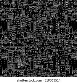 Abstract cityscape background, seamless pattern for your design. Vector illustration