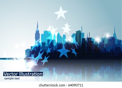 Resumen del paisaje urbano en azul. Ilustración vectorial.