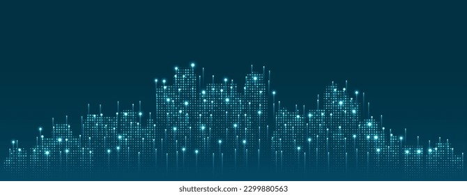 Abstract cityscape with bright glowing lights. Graphic concept for your design.
