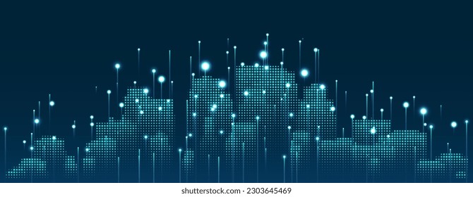 Abstract cityscape with bright glowing lights. Graphic concept for your design.
