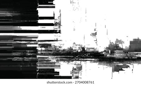 Paisaje urbano Abstractas con efectos de glitch en tonos de blanco y negro arte