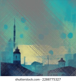 Resumen de los puntos de medio tono del paisaje urbano. Ilustración del vector