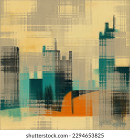 Abstract cityscape halftone dots background. Vector illustration