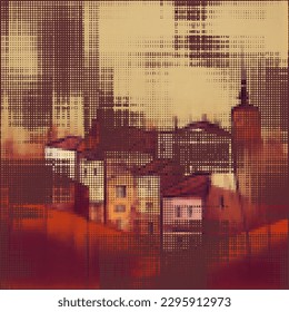 Abstract cityscape halftone dots background. Vector illustration