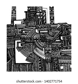  Abstract Cityscape. Hand drawn vector - Vector