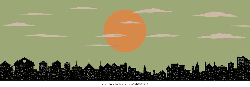 Abstract cityscape illustration, vector
sun, clouds, city silhouette