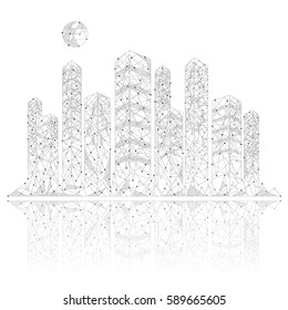 Abstraktes Stadtbild einzeln auf weißem Hintergrund.Große Stadt im Geschäftsviertel.Städtisches Wahrzeichen für Website, Poster, Wallpaper und Visitenkarte.Handgezeichnet moderne Silhouette