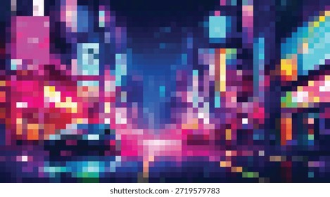 Paisaje urbano Abstractas: Colores pixelados, Formas cuadradas, rayas de luz, escena Urbana para fondos digitales y diseños creativos que muestran un estilo artístico único y moderno