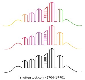 Ilustración Abstractas del horizonte del paisaje urbano con los Colores múltiples y el estilo del arte de la línea para los proyectos modernos del diseño Urbana