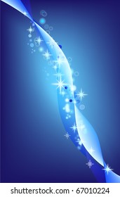 Abstract classic blue color vector background. Trendy backdrop with waves, stars, bubbles. 