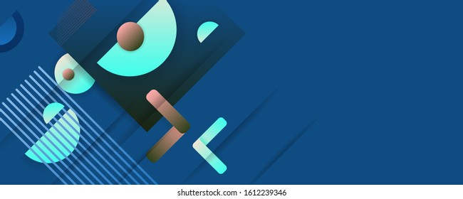 Abstract classic blue dark modern colors art lines geometric shape and shadows editable vector