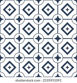 Abstract classic ceramic or tile seamless pattern. Vintage pattern vector illustration. Blue and white pattern
