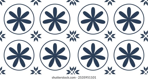 Abstract classic ceramic or tile seamless pattern. Vintage pattern vector illustration. Blue and white pattern