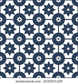 Abstractas patrón clásico de cerámica o azulejo sin fisuras. Ilustración vectorial de patrón de Antiguas. Patrón azul y blanco