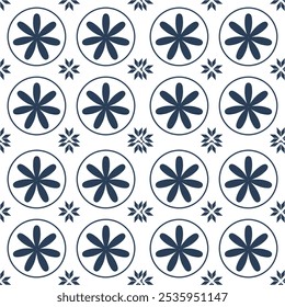 Abstractas patrón clásico de cerámica o azulejo sin fisuras. Ilustración vectorial de patrón de Antiguas. Patrón azul y blanco