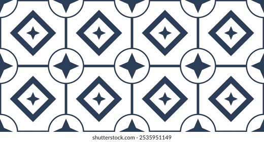 Abstractas patrón clásico de cerámica o azulejo sin fisuras. Ilustración vectorial de patrón de Antiguas. Patrón azul y blanco