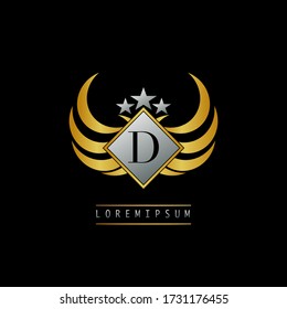 Abstract Classic  Letter D Logo icon. Simple  design concept  geometric rhombus with wing and star element for sport, club, community or more brands.