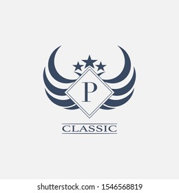 Abstract Classic  Letter P Logo icon. Simple  design concept  geometric rhombus with wing and star element for sport, club, community or more brands.