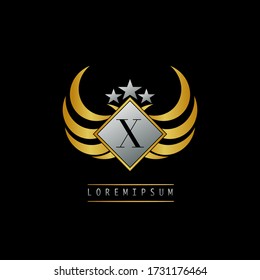 Abstract Classic  Letter X Logo icon. Simple  design concept  geometric rhombus with wing and star element for sport, club, community or more brands.
