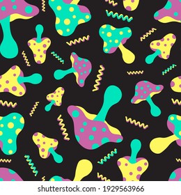 Abstract classic magic mushroom vector seamless repeat pattern.