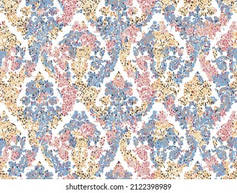 Abstract classic modern pattern with textures Multicolored Seamless Damask Wavy Effect Pattern For Prints Beautiful Seamless Damask Pattern in blue,yellow,pink,