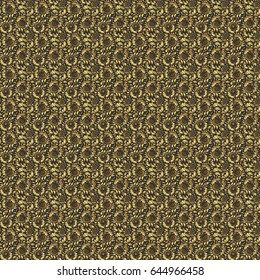 Abstract classic seamless pattern with golden elements on a gray background. Vintage floral vector ornament.