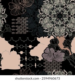 abstract classic seamless pattern for textile printing black