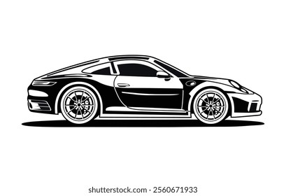 Abstract Classic vintage sports car silhouette vector 
illustration in black and white drawing style on a 
white background,coloring book.