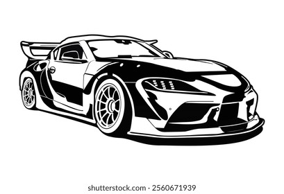 Abstract Classic vintage sports car silhouette vector 
illustration in black and white drawing style on a 
white background,coloring book.