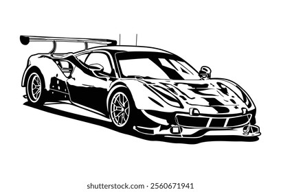 Abstract Classic vintage sports car silhouette vector 
illustration in black and white drawing style on a 
white background,coloring book.