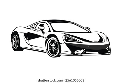 Abstract Classic vintage sports car silhouette vector 
illustration in black and white drawing style on a 
white background,coloring book.