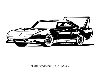 Abstract Classic vintage sports car silhouette vector 
illustration in black and white drawing style on a 
white background,coloring book.