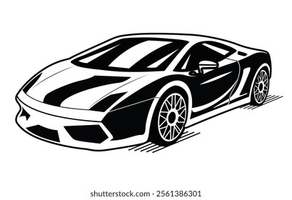 Abstract Classic vintage sports car silhouette vector 
illustration in black and white drawing style on a 
white background,coloring book.