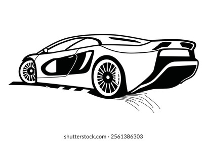 Abstract Classic vintage sports car silhouette vector 
illustration in black and white drawing style on a 
white background,coloring book.