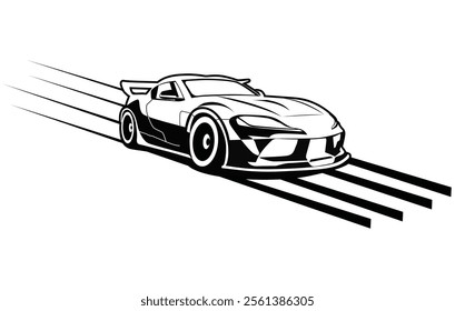 Abstract Classic vintage sports car silhouette vector 
illustration in black and white drawing style on a 
white background,coloring book.