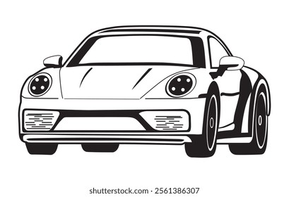 Abstract Classic vintage sports car silhouette vector 
illustration in black and white drawing style on a 
white background,coloring book.