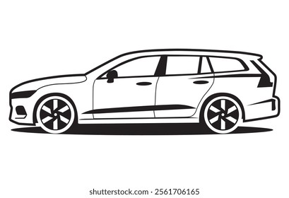 Abstract Classic vintage sports car silhouette vector 
illustration in black and white drawing style on a 
white background,coloring book.