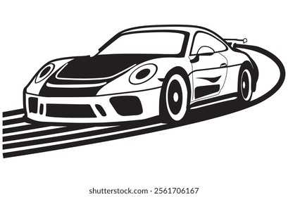 Abstract Classic vintage sports car silhouette vector 
illustration in black and white drawing style on a 
white background,coloring book.