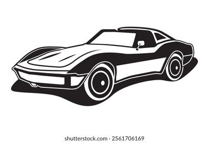 Abstract Classic vintage sports car silhouette vector 
illustration in black and white drawing style on a 
white background,coloring book.