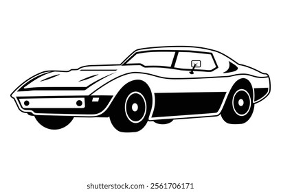 Abstract Classic vintage sports car silhouette vector 
illustration in black and white drawing style on a 
white background,coloring book.